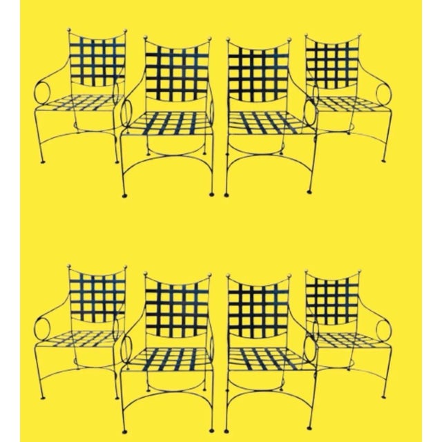 MidCentury Iconic Style of Mario Papperzini for John Salterini 4 arm chairs. The chairs feature wrought iron frames with...