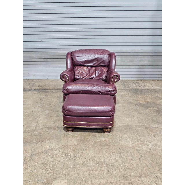 Store Item: Hancock & Moore Burgundy Leather Club Chair Arm Chair w Match Ottoman Made in the USA Description: Chair...