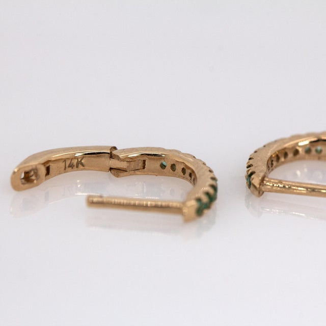 2020s Zambian Emerald Huggies in Solid 14k Yellow Gold | Rd 10mm | Latch Back- Set of 2 For Sale - Image 5 of 6