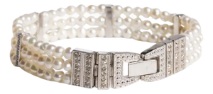 1990s Contemporary Pearl and Diamond Beaded Bracelet, Sterling Silver Clasp