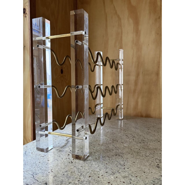 Hollywood Regency Acryllic Glass and Brass Sinuous Wave Wine Rack, 1970s For Sale - Image 14 of 16