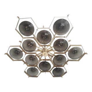 21st Century Beehive Polished Brass Smoky Murano Flush Mount by Fabio LTD For Sale