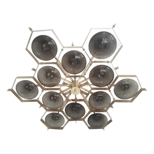 21st Century Beehive Polished Brass Smoky Murano Flush Mount by Fabio LTD For Sale