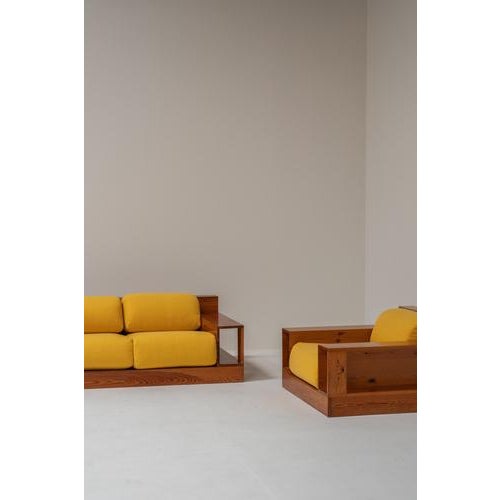 Gold Mid-Century Modern Italian 2-Seater Lounge Chair in Yellow Upholstery, 1970s For Sale - Image 8 of 14