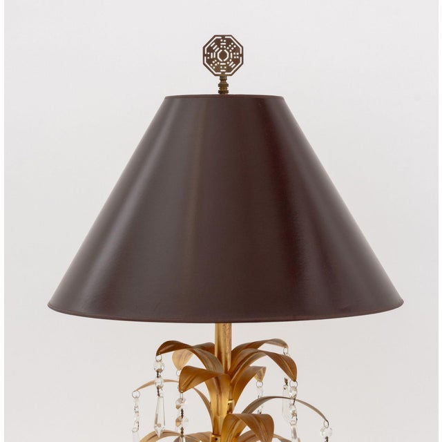 Hollywood Regency Neoclassical Style Gilt Metal Palm Tree Table Lamp For Sale - Image 3 of 11