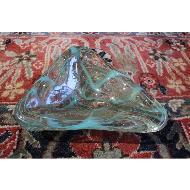Vintage Murano Attributed Glass Catchall - Clear With Pastel Blue Swirls, Aventurine Sparkle For Sale In Tulsa - Image 6 of 6
