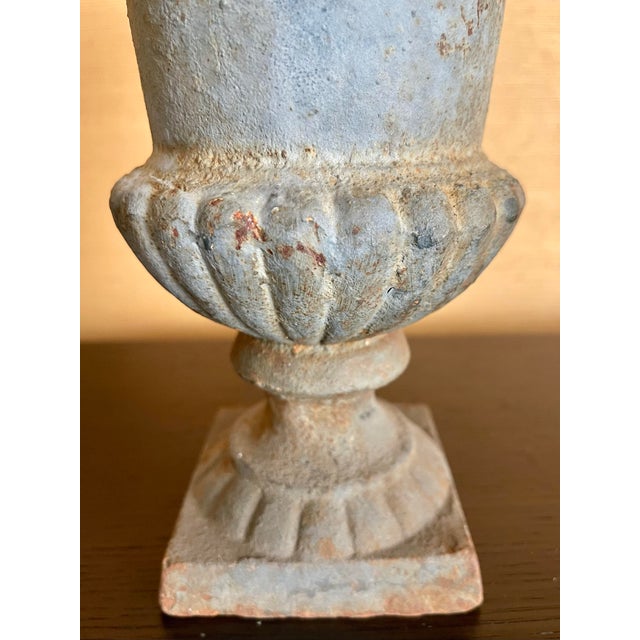 Antique French Cast Iron Urn in Aged Verdigris Patina For Sale - Image 4 of 12