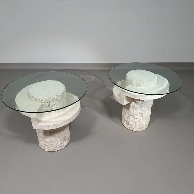 Vintage Mactan Stone Side Tables with Faceted Glass Tops by Magnussen Ponte, 1980, Set of 2 For Sale - Image 11 of 11