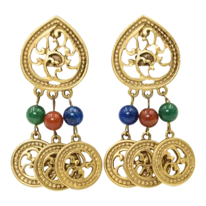 Late 20th Century Large Byzantine Style Gold Tone Dangling Chip-On Earrings - 2 Pieces