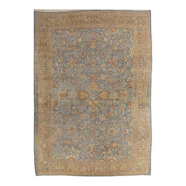 Antique Persian Mashad Carpet, Handmade Oriental Rug, Soft, Taupe, Lt Blue Beige For Sale