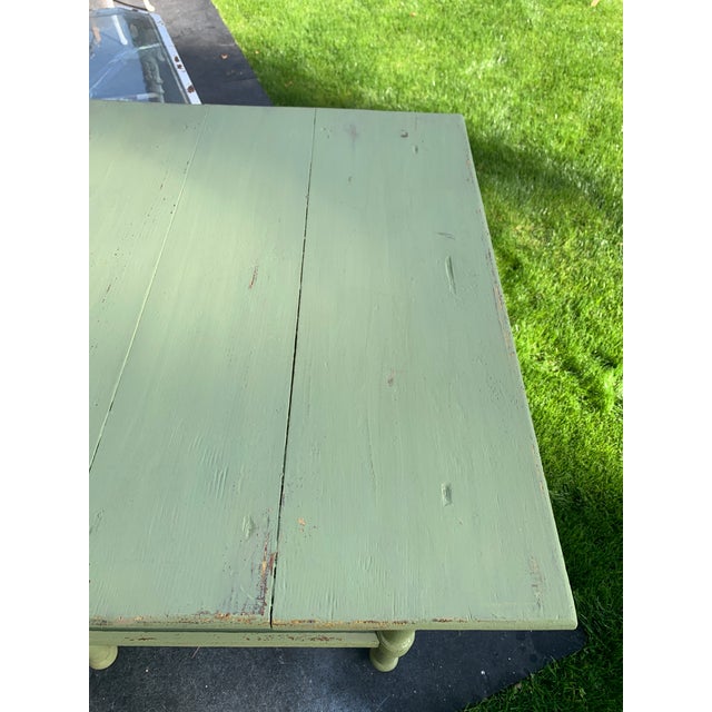 Wood Antique Primitive Wood Work Table Rustic Green Paint For Sale - Image 7 of 13
