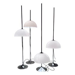 Height-Adjustable Mushroom Floor Lights with Chromed Tulip Bases by Frank Bentler for Wila Leuchten, West Germany, 1960s, Set of 4 For Sale