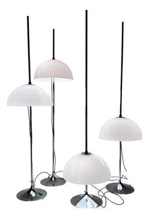 Height-Adjustable Mushroom Floor Lights with Chromed Tulip Bases by Frank Bentler for Wila Leuchten, West Germany, 1960s, Set of 4