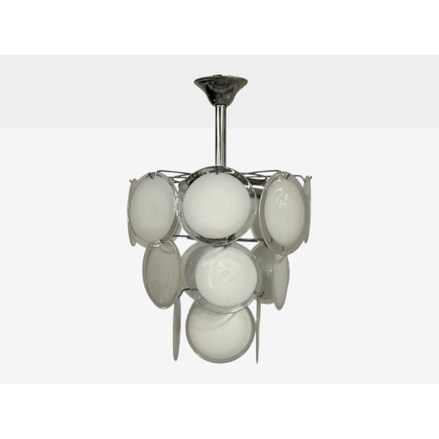 Mid-Century Modern, Small Pendant Light or Chandelier, White Murano Glass, Chrome, USA, 1960s A mid-century modern Murano...