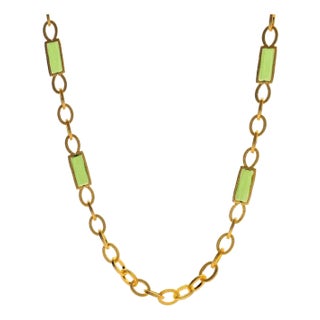 Versatile Glow Green Cat Eye Gold Long Necklace For Sale