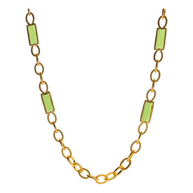 Versatile Glow Green Cat Eye Gold Long Necklace For Sale
