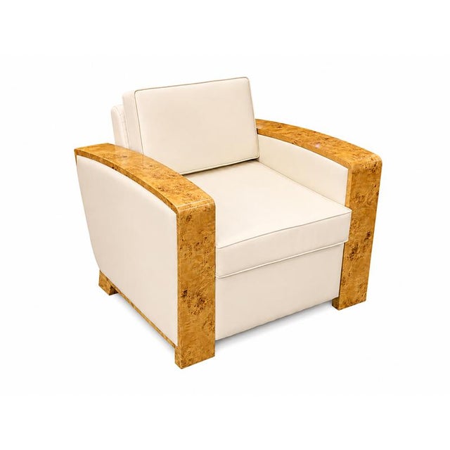1950s Art Deco Armchairs in Briar Root and Ivory Leather, 1950s, Set of 2 For Sale - Image 5 of 7