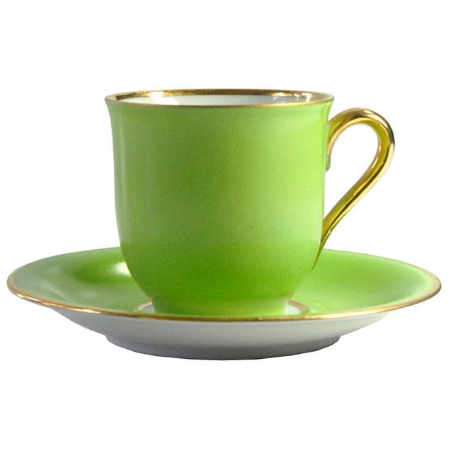 Gold Green & Gold Coffee Cup & Saucer, 1950s, Set of 2 For Sale - Image 8 of 8