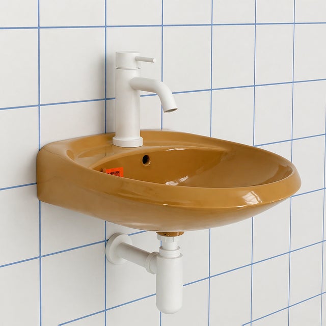 Ceramic Vintage Mustard Round Sink from Keramag Keravit, 1980s For Sale - Image 7 of 8