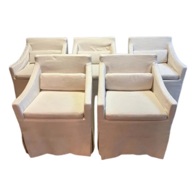Rh Low Belgian Slope Arm Slipcovered Dining Armchairs – Set of 5 - Restoration Hardware For Sale