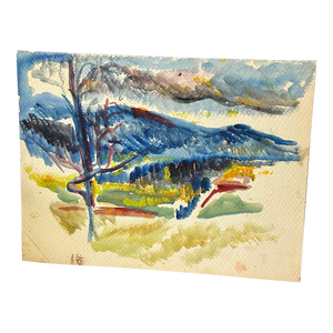 Vintage Colorful Abstract Mountain Landscape Watercolor Painting