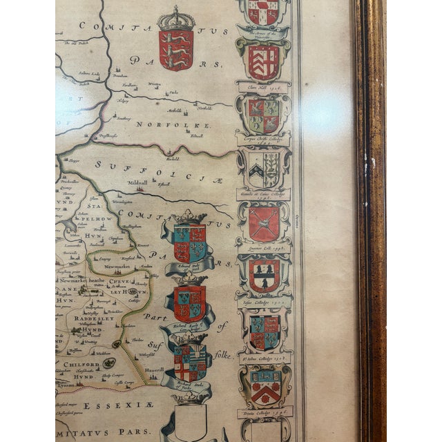 17th Century Joan Blaeu Hand-Colored Map of Cambridgeshire, England For Sale - Image 4 of 6