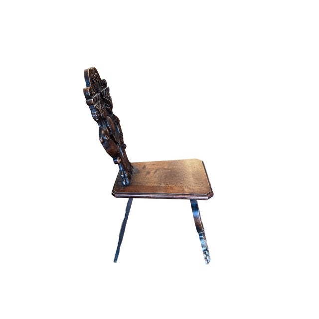 Traditional Pair of 19th Century Italian Renaissance Revival Carved Walnut Sgabello Chairs For Sale - Image 3 of 9