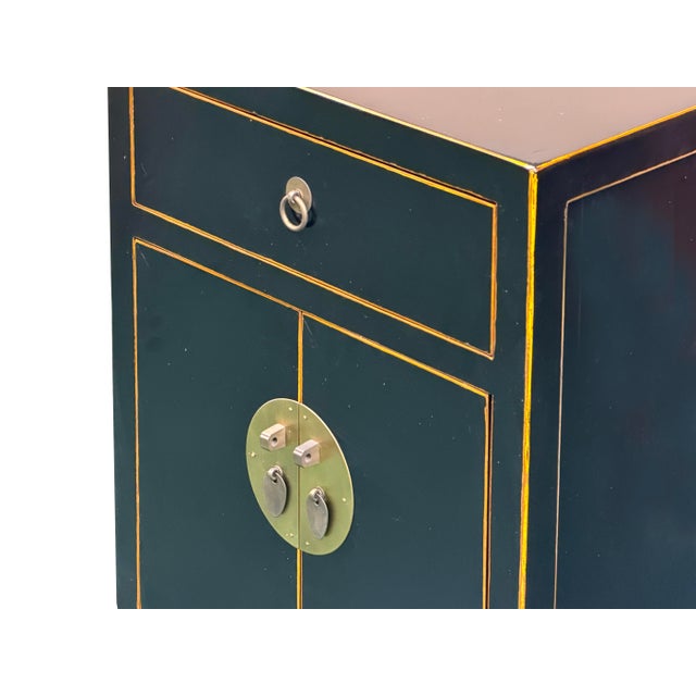 Oriental Black Lacquer Moon Face One Drawer End Table Nightstand For Sale - Image 10 of 12
