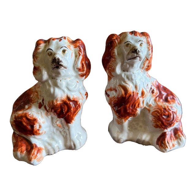 A Charming Pair of Antique Staffordshire Spaniel Dogs, Circa 1880 For Sale