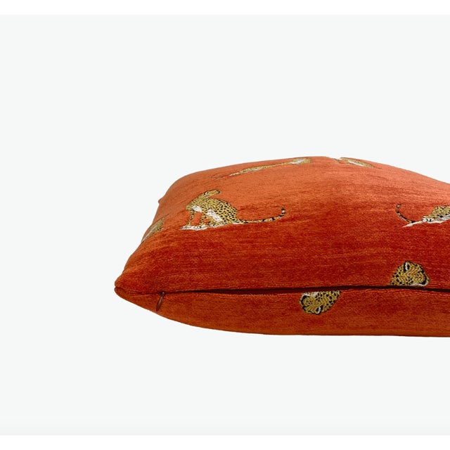 Not Yet Made - Made To Order Orange Embroidered Cheetah Throw Pillow With Feather Down Insert For Sale - Image 5 of 7