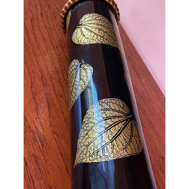 Black Theodore Alexander Black Lacquer and Gilt Leaf Column Table Lamp For Sale - Image 8 of 9