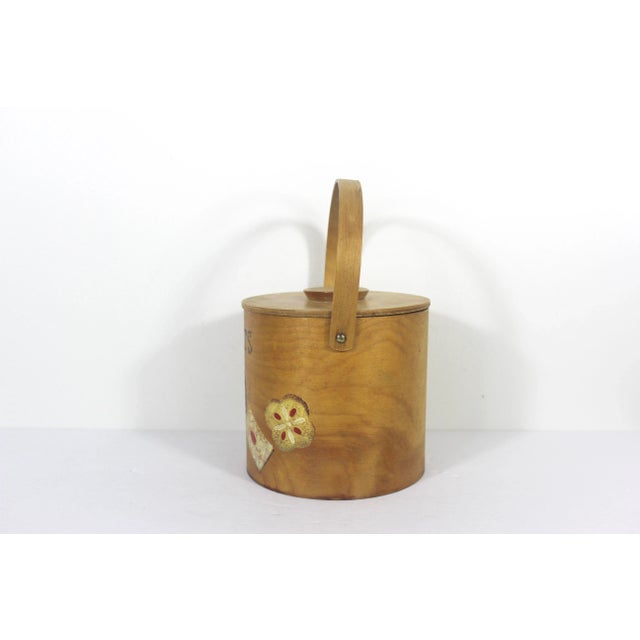 Vintage Painted Wood Biscuit Pail Barrel Bin For Sale - Image 4 of 9