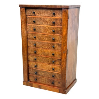 Child's Size Wellington Chest of Drawers in Burr Walnut, 1860 For Sale