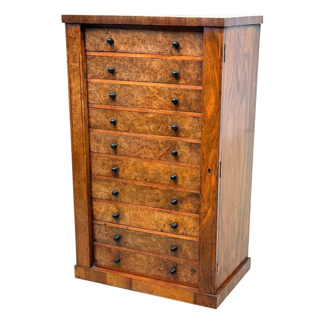 Child's Size Wellington Chest of Drawers in Burr Walnut, 1860 For Sale