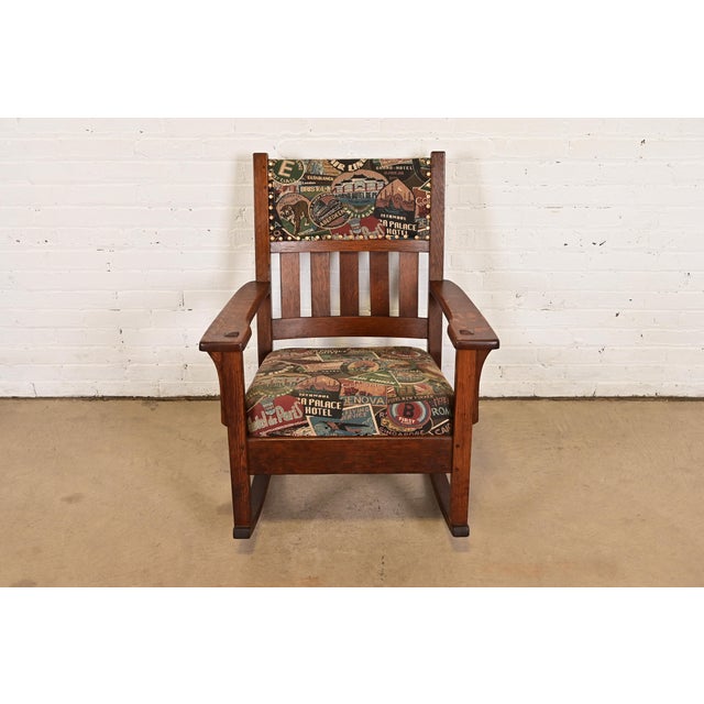 J.M. Young J. M. Young & Sons Antique Mission Oak Arts & Crafts Rocking Chair, Circa 1900 For Sale - Image 4 of 13