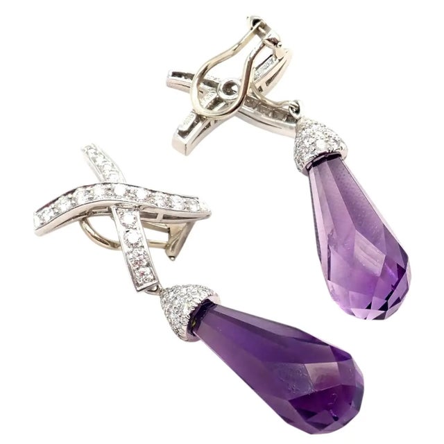1980s Pair of Tiffany & Co Paloma Picasso X Drop Diamond Amethyst Night Day Platinum Earrings For Sale - Image 12 of 16