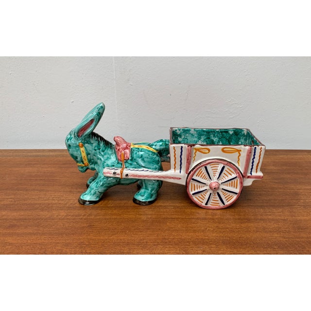 Vintage Italian Handpainted Donkey with Cart Bowl Sculpture from Deruta, Italy, in Very Good conditions. Designed 1980 to...