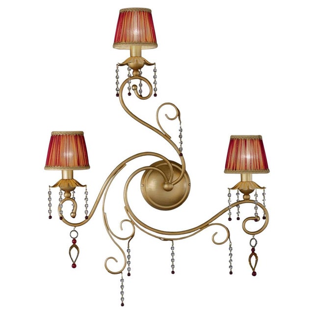 Gold Fenice Gold 3 Lights Wall Sconce in Montecarlo Gold and Cut Glass by Aggiolight For Sale - Image 8 of 8