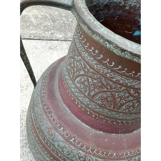 Metal Vintage Engraved Copper Amphora Floor Vase For Sale - Image 7 of 12