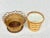 Pair of vintage boho Cachepots. Made of wicker and bamboo. One is wicker and has a scalloped edge with a solid wood...