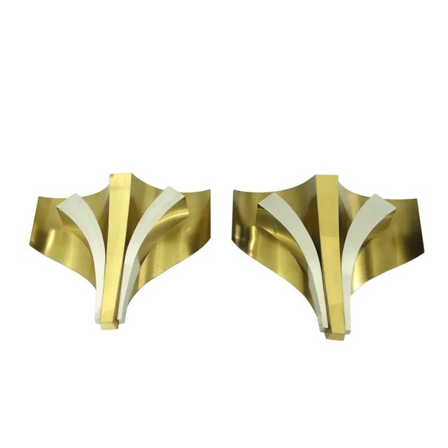 1960s XL French Modernist Signed Maison Bagues Paris Silver & Gilt Tone Formed Wall Sconces - a Pair For Sale - Image 9 of 11