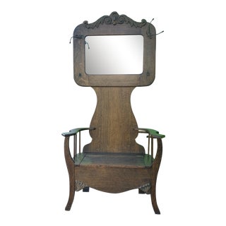 Antique Oak Hall Tree With Bench For Sale