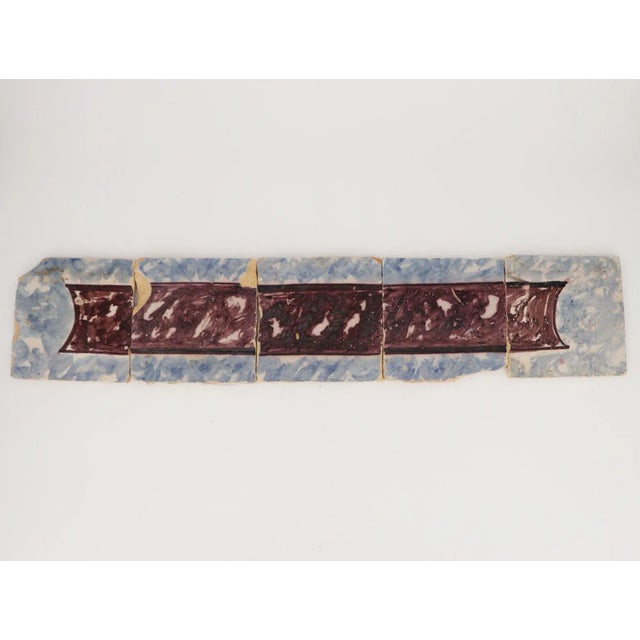This original Antique Portuguese Strip of Five Blue and Brown Spongeware Tiles were made in Portugal in the period...