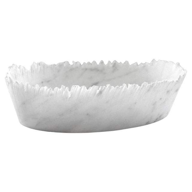 Drap A Oval Decorative Bowl in White Carrara Marble by Bufalini Marmi For Sale - Image 9 of 9