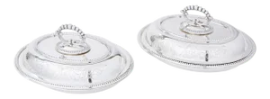 Antique English Silver Plate Covered Entree Dishes - a Pair