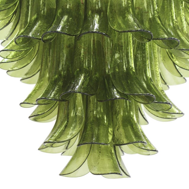Forest Green Green Murano Glass Petal Chandelier with Gold-Toned Support, Italy, 1999 For Sale - Image 8 of 11