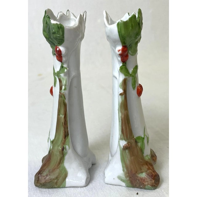 English Early 1900's Roycroft Porcelain Style Arts and Crafts Briar Patch Miniature Vases- a Pair For Sale - Image 3 of 12