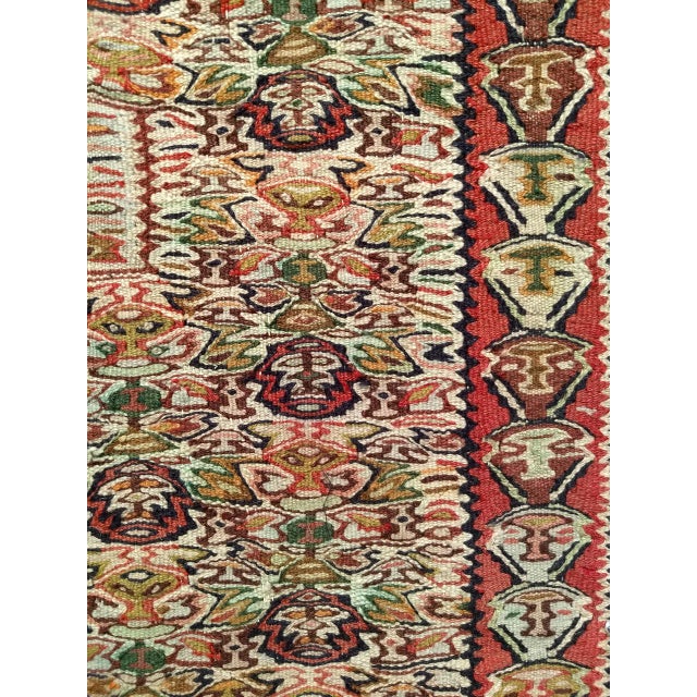 Vintage Persian Senneh Kilim Runner Rug, Handwoven Wool, Paisley Pattern, Tan & Green, 3x11 For Sale In Chicago - Image 6 of 6