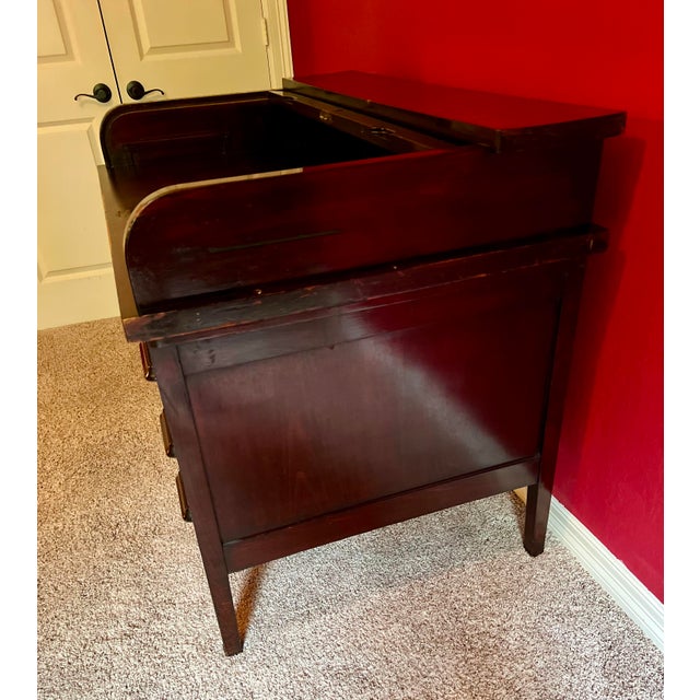 English Antique Early 1900's Roll Top Desk For Sale - Image 3 of 12