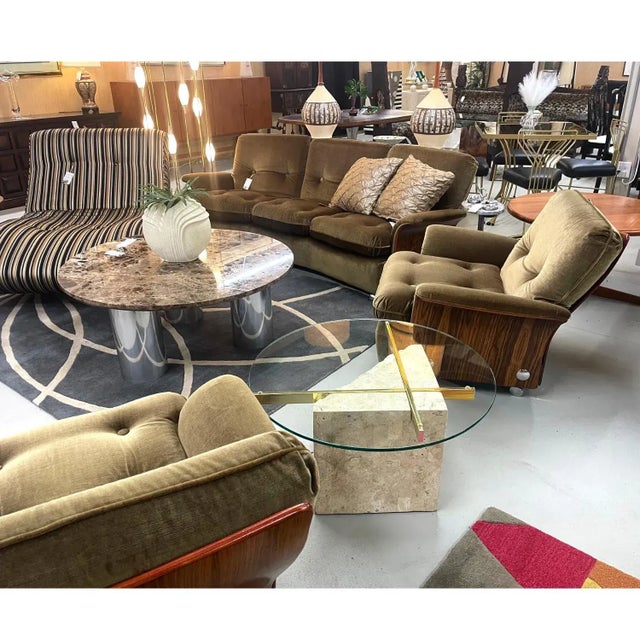 Round Glass Topped Tessellated Stone Brass Cantilever Coffee Table or Side Table For Sale - Image 6 of 15